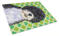 Portuguese Water Dog St. Patrick's Day Shamrock Cutting Board Tempered Glass Kitchen Cutting Surface, Heat Resistant Chopping, Non-Slip Feet, Food Prep & Serving