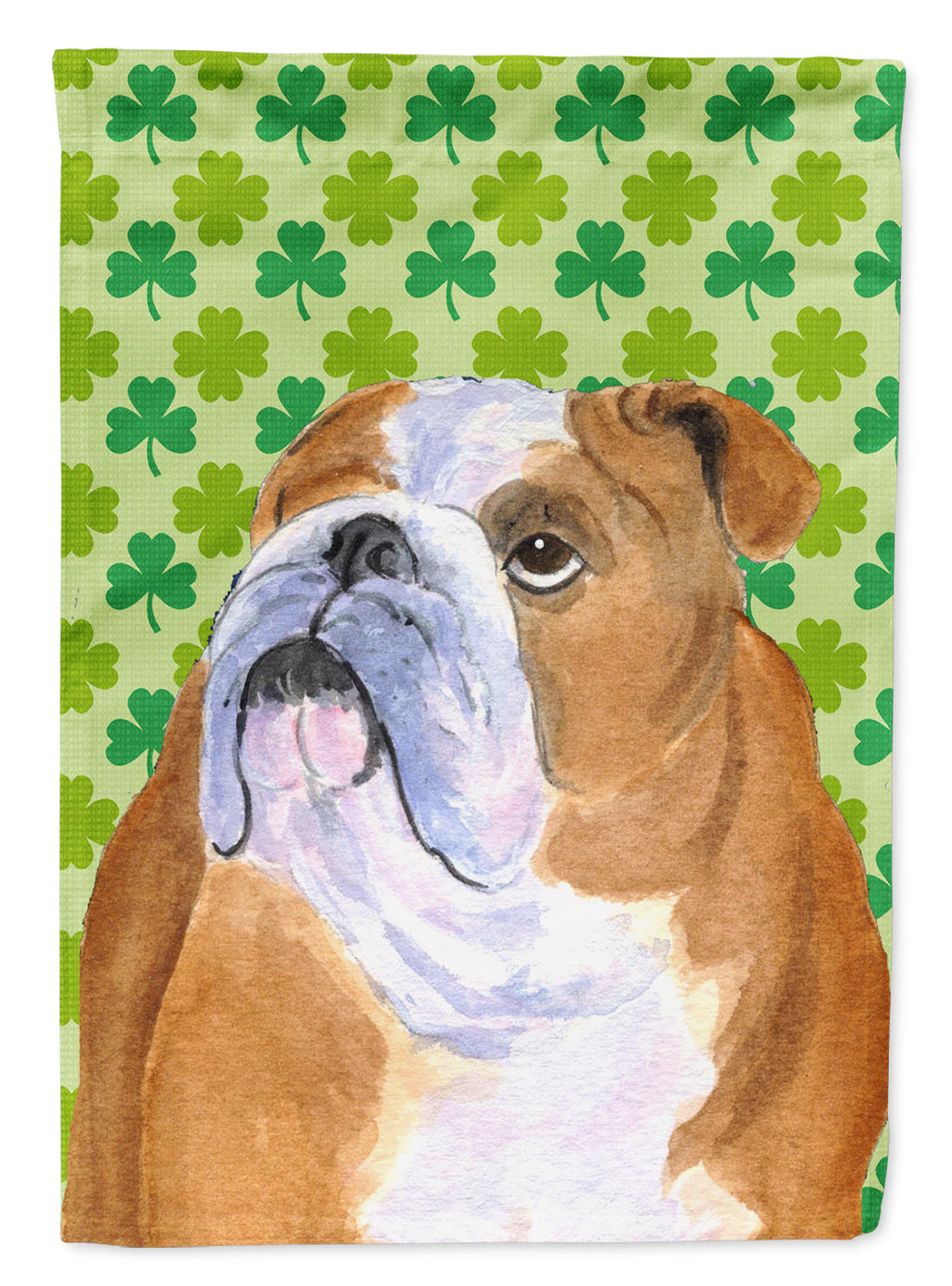 Bulldog English St. Patrick's Day Shamrock Portrait House Flag 28x40 Porch Sleeve Pole Decorative Outside Yard Banner Artwork Wall Hanging, Polyester