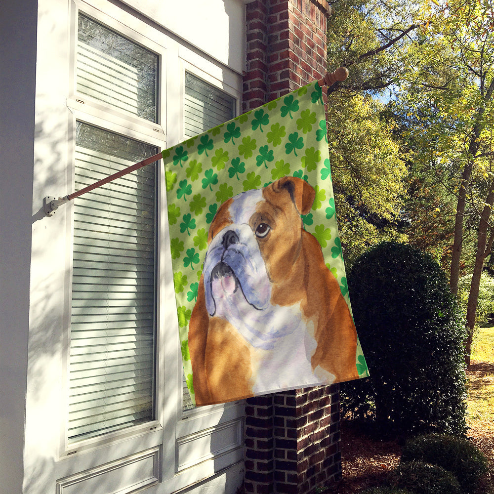 Bulldog English St. Patrick's Day Shamrock Portrait House Flag 28x40 Porch Sleeve Pole Decorative Outside Yard Banner Artwork Wall Hanging, Polyester
