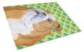 Bulldog English St. Patrick's Day Shamrock Portrait Cutting Board Tempered Glass Kitchen Cutting Surface, Heat Resistant Chopping, Non-Slip Feet, Food Prep & Serving