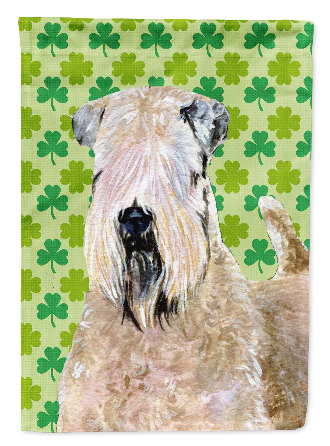 Wheaten Terrier Soft Coated St. Patrick's Day Shamrock House Flag 28x40 Porch Sleeve Pole Decorative Outside Yard Banner Artwork Wall Hanging, Polyester