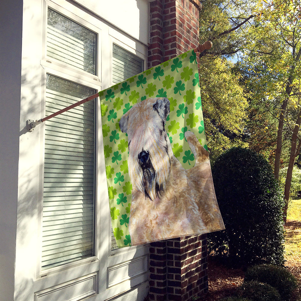 Wheaten Terrier Soft Coated St. Patrick's Day Shamrock House Flag 28x40 Porch Sleeve Pole Decorative Outside Yard Banner Artwork Wall Hanging, Polyester