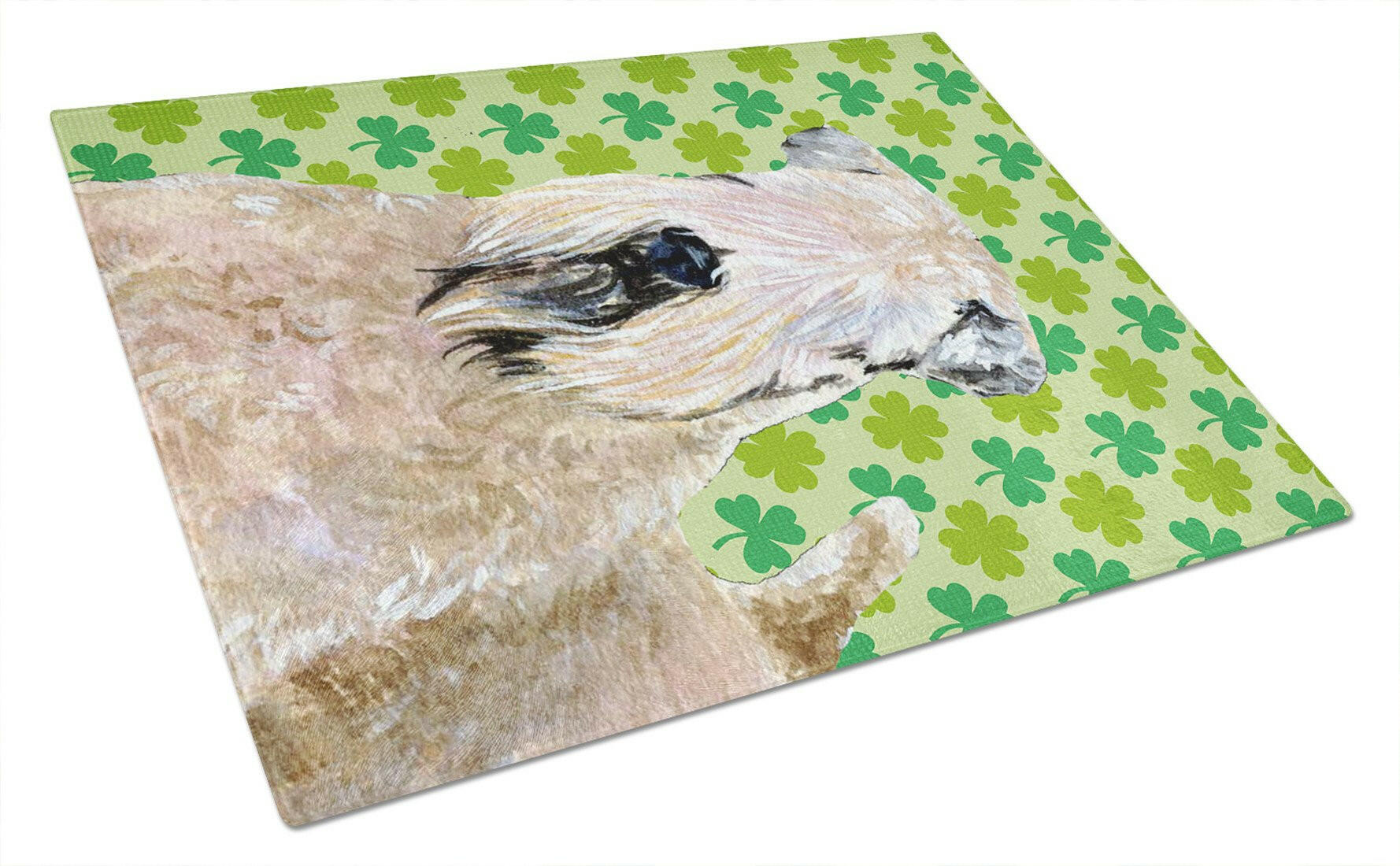 Wheaten Terrier Soft Coated St. Patrick's Day Shamrock Cutting Board Tempered Glass Kitchen Cutting Surface, Heat Resistant Chopping, Non-Slip Feet, Food Prep & Serving