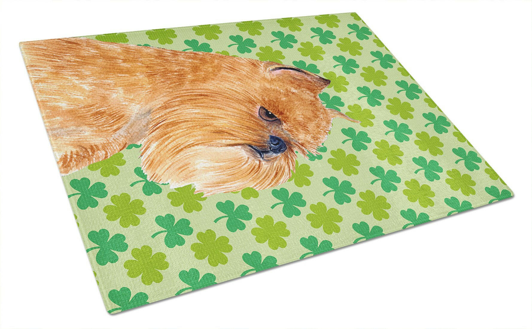 Brussels Griffon St. Patrick's Day Shamrock Portrait Cutting Board Tempered Glass Kitchen Cutting Surface, Heat Resistant Chopping, Non-Slip Feet, Food Prep & Serving