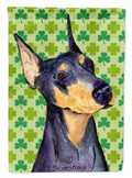 Doberman St. Patrick's Day Shamrock Portrait House Flag 28x40 Porch Sleeve Pole Decorative Outside Yard Banner Artwork Wall Hanging, Polyester