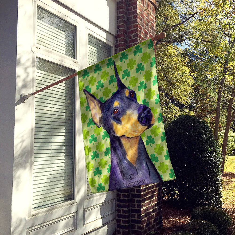 Doberman St. Patrick's Day Shamrock Portrait House Flag 28x40 Porch Sleeve Pole Decorative Outside Yard Banner Artwork Wall Hanging, Polyester