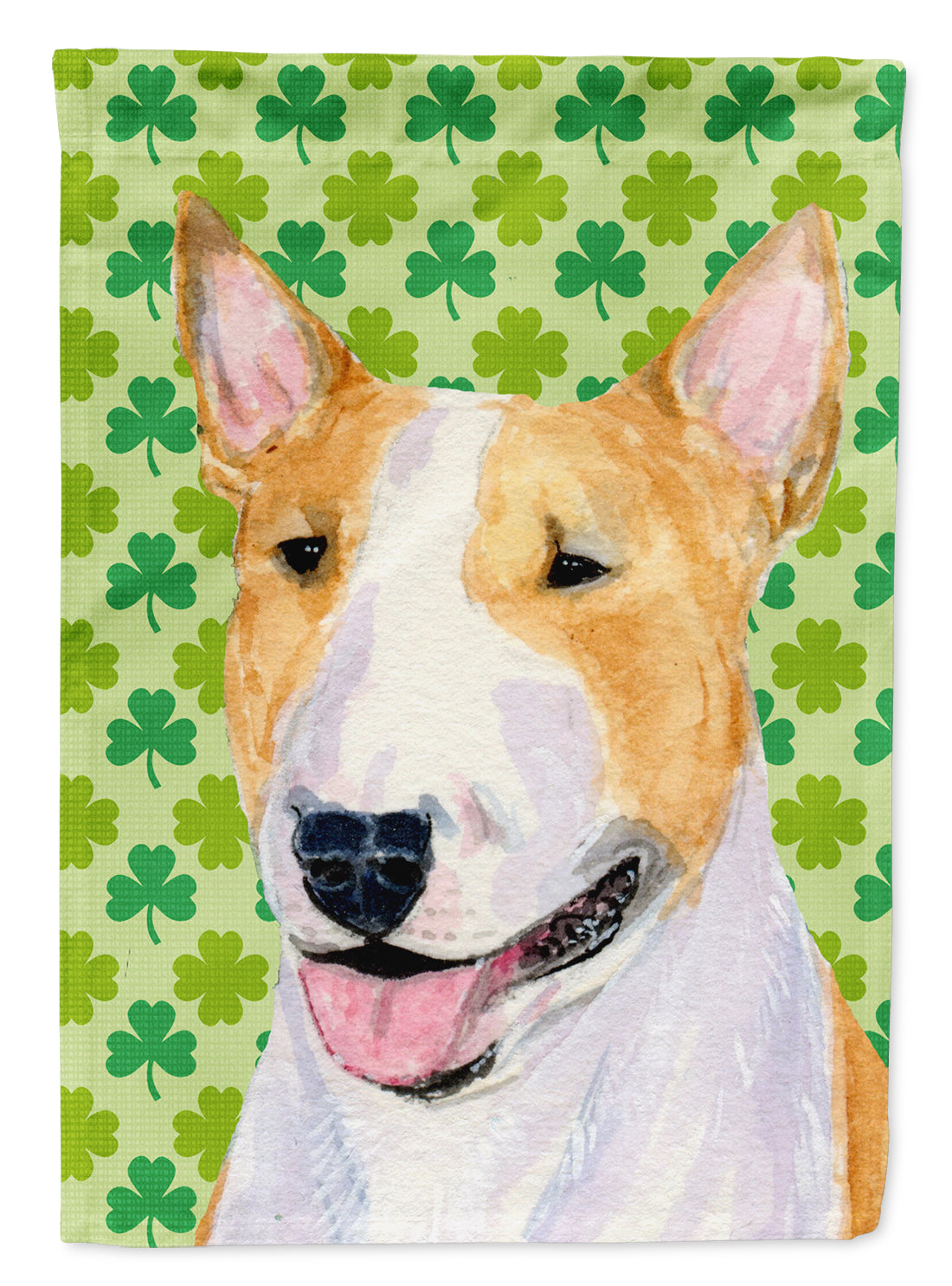 Bull Terrier St. Patrick's Day Shamrock Portrait House Flag 28x40 Porch Sleeve Pole Decorative Outside Yard Banner Artwork Wall Hanging, Polyester
