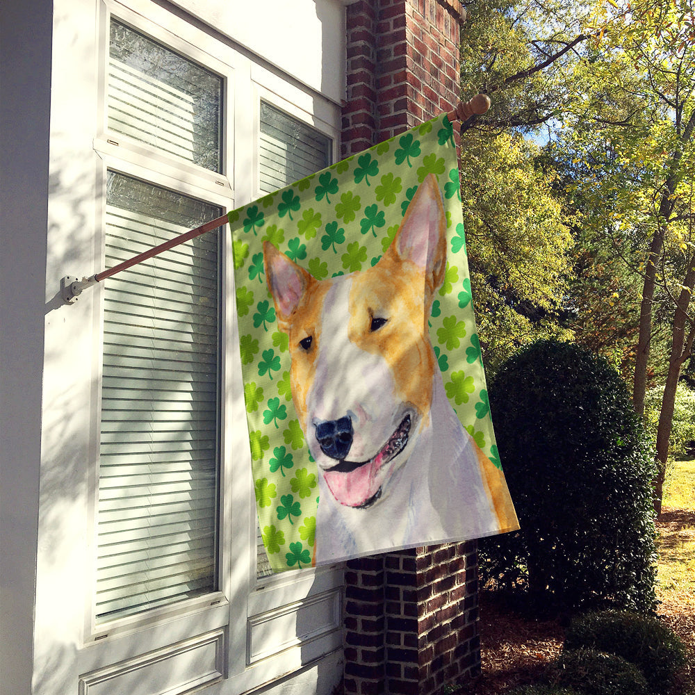 Bull Terrier St. Patrick's Day Shamrock Portrait House Flag 28x40 Porch Sleeve Pole Decorative Outside Yard Banner Artwork Wall Hanging, Polyester