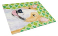 Bull Terrier St. Patrick's Day Shamrock Portrait Cutting Board Tempered Glass Kitchen Cutting Surface, Heat Resistant Chopping, Non-Slip Feet, Food Prep & Serving