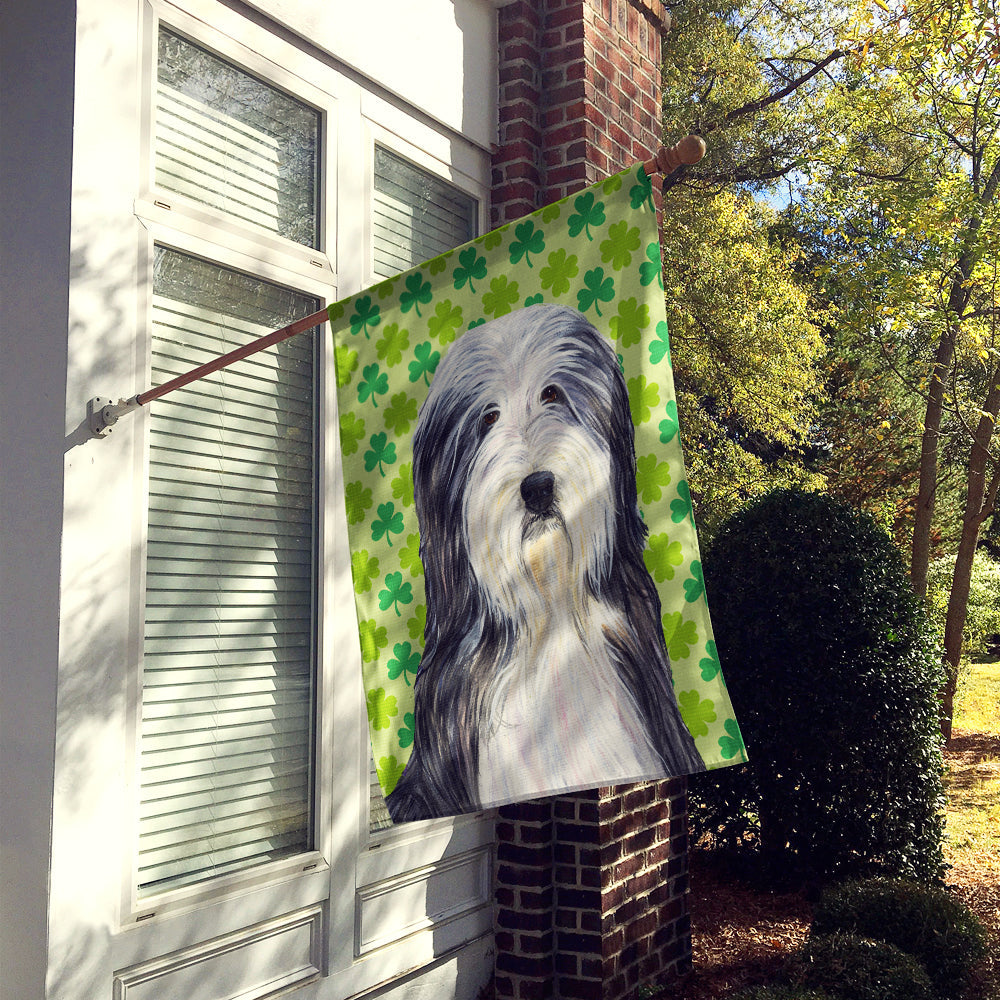 Bearded Collie St. Patrick's Day Shamrock Portrait House Flag 28x40 Porch Sleeve Pole Decorative Outside Yard Banner Artwork Wall Hanging, Polyester