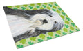 Bearded Collie St. Patrick's Day Shamrock Portrait Cutting Board Tempered Glass Kitchen Cutting Surface, Heat Resistant Chopping, Non-Slip Feet, Food Prep & Serving