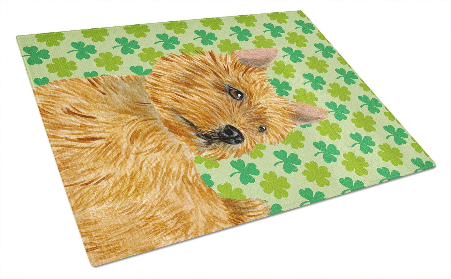 Norwich Terrier St. Patrick's Day Shamrock Portrait Cutting Board Tempered Glass Kitchen Cutting Surface, Heat Resistant Chopping, Non-Slip Feet, Food Prep & Serving