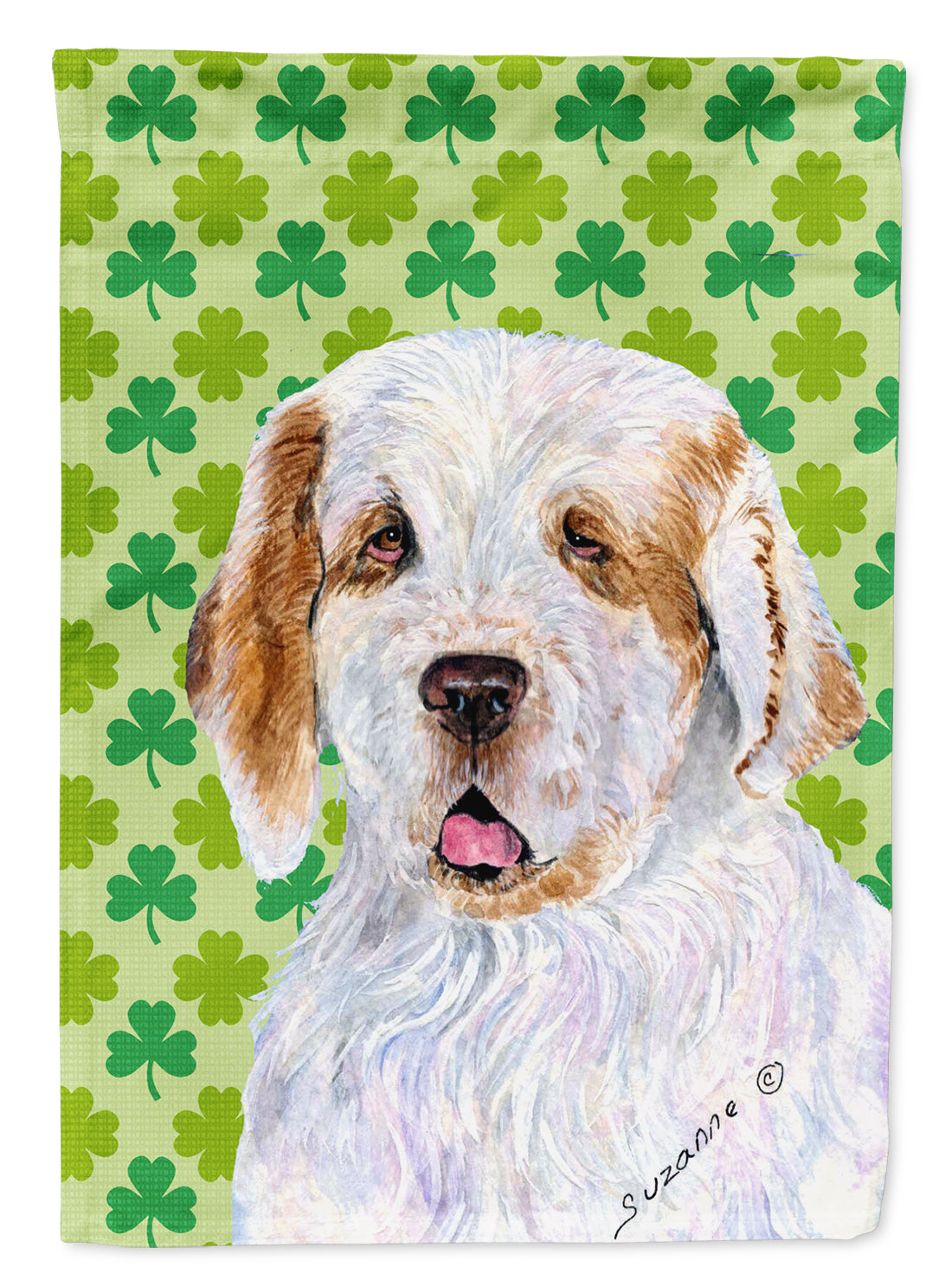 Clumber Spaniel St. Patrick's Day Shamrock Portrait House Flag 28x40 Porch Sleeve Pole Decorative Outside Yard Banner Artwork Wall Hanging, Polyester