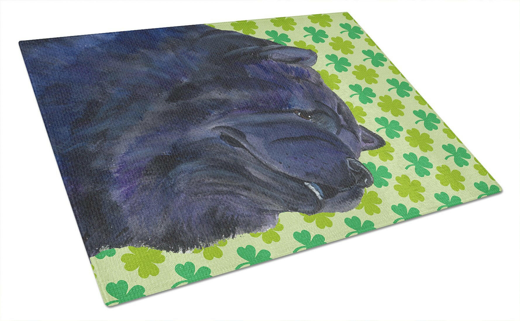 Chow Chow St. Patrick's Day Shamrock Portrait Cutting Board Tempered Glass Kitchen Cutting Surface, Heat Resistant Chopping, Non-Slip Feet, Food Prep & Serving