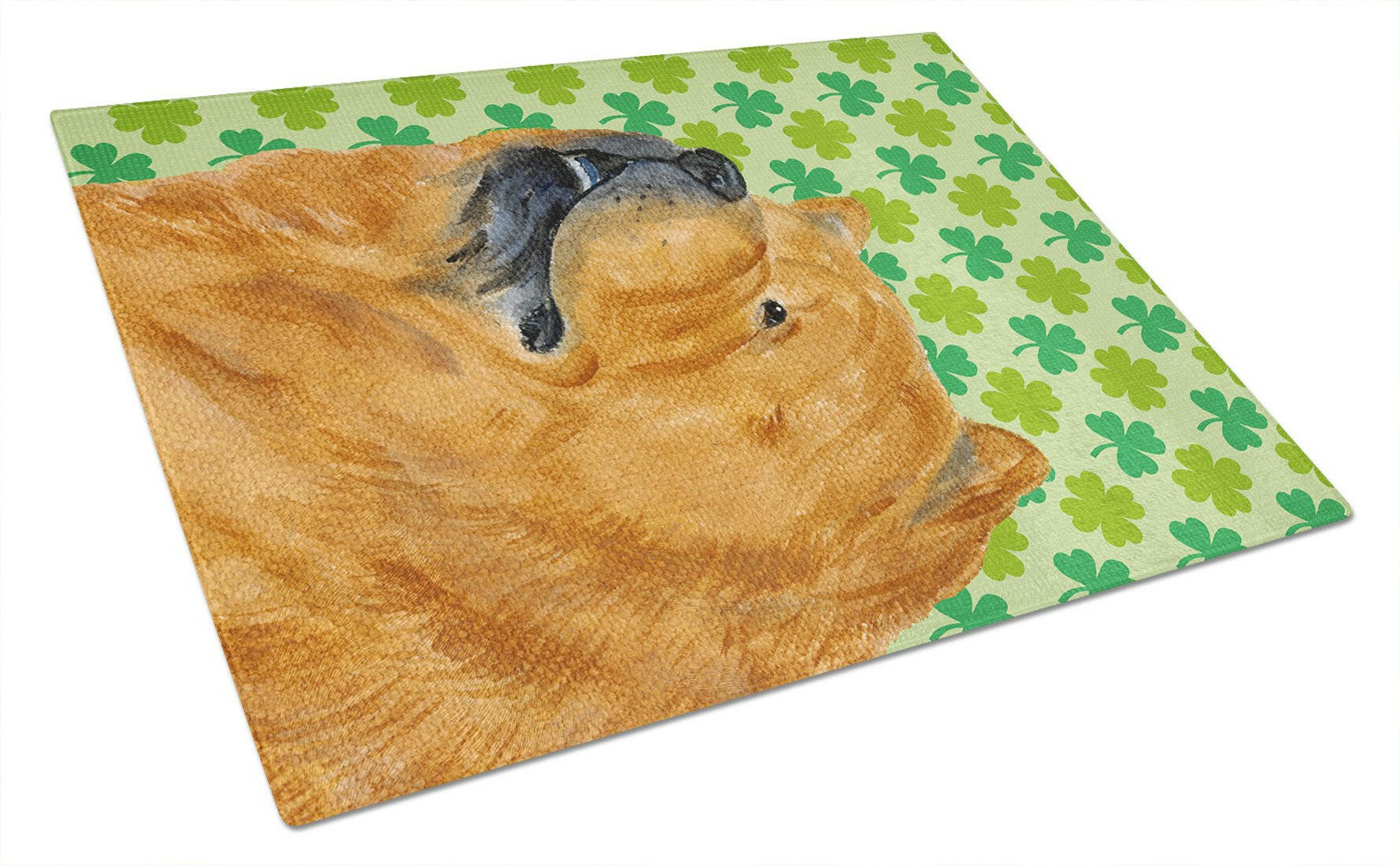 Chow Chow St. Patrick's Day Shamrock Portrait Cutting Board Tempered Glass Kitchen Cutting Surface, Heat Resistant Chopping, Non-Slip Feet, Food Prep & Serving