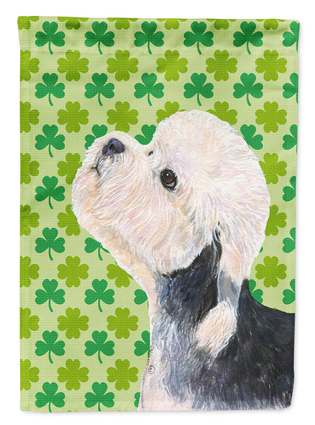 Dandie Dinmont Terrier St. Patrick's Day Shamrock House Flag 28x40 Porch Sleeve Pole Decorative Outside Yard Banner Artwork Wall Hanging, Polyester