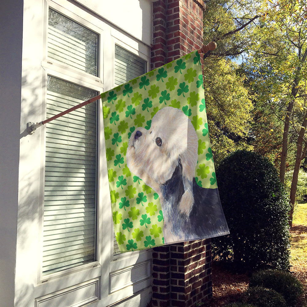 Dandie Dinmont Terrier St. Patrick's Day Shamrock House Flag 28x40 Porch Sleeve Pole Decorative Outside Yard Banner Artwork Wall Hanging, Polyester
