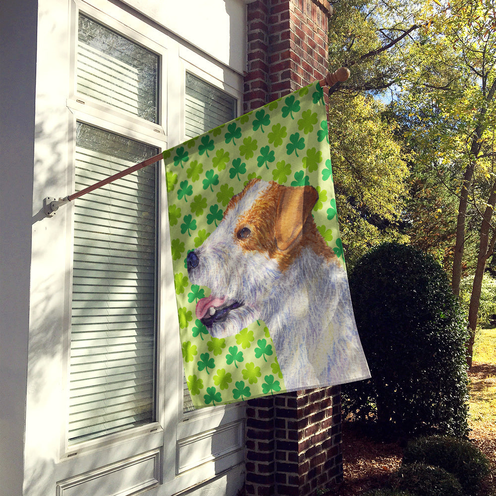 Jack Russell Terrier St. Patrick's Day Shamrock Portrait House Flag 28x40 Porch Sleeve Pole Decorative Outside Yard Banner Artwork Wall Hanging, Polyester