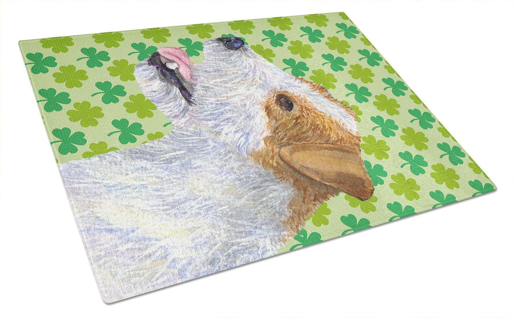 Jack Russell Terrier St. Patrick's Day Shamrock Portrait Cutting Board Tempered Glass Kitchen Cutting Surface, Heat Resistant Chopping, Non-Slip Feet, Food Prep & Serving