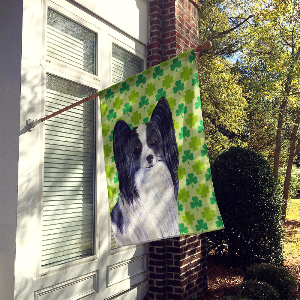 Papillon St. Patrick's Day Shamrock Portrait House Flag 28x40 Porch Sleeve Pole Decorative Outside Yard Banner Artwork Wall Hanging, Polyester