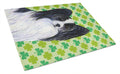 Papillon St. Patrick's Day Shamrock Portrait Cutting Board Tempered Glass Kitchen Cutting Surface, Heat Resistant Chopping, Non-Slip Feet, Food Prep & Serving