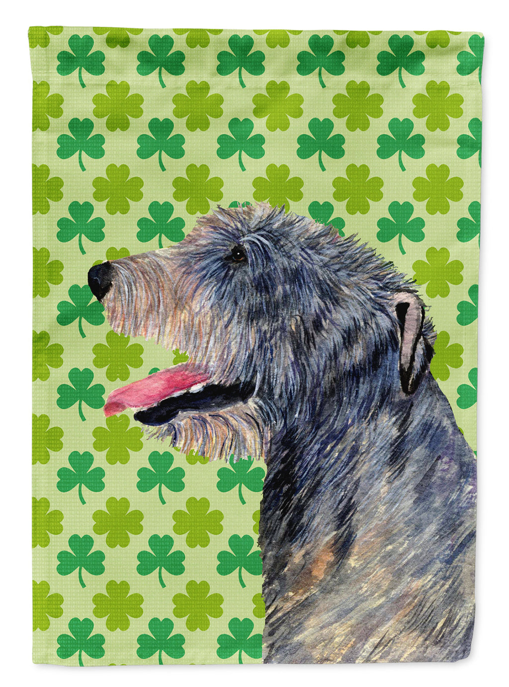 Irish Wolfhound St. Patrick's Day Shamrock Portrait House Flag 28x40 Porch Sleeve Pole Decorative Outside Yard Banner Artwork Wall Hanging, Polyester