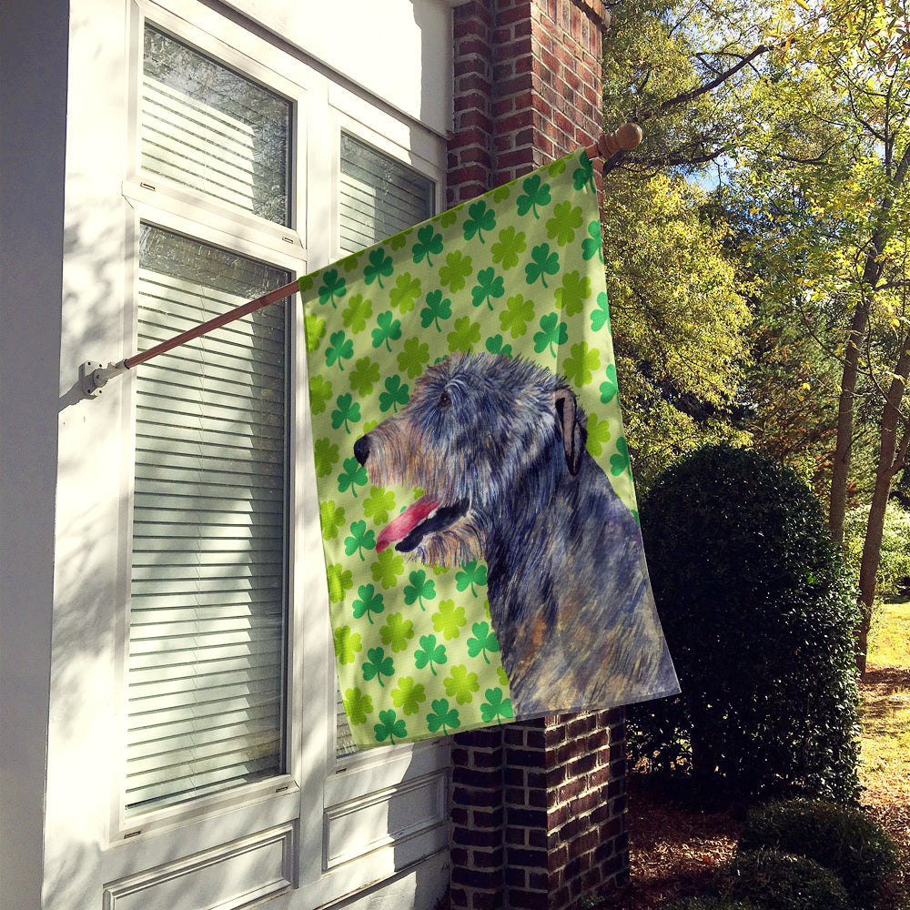 Irish Wolfhound St. Patrick's Day Shamrock Portrait House Flag 28x40 Porch Sleeve Pole Decorative Outside Yard Banner Artwork Wall Hanging, Polyester