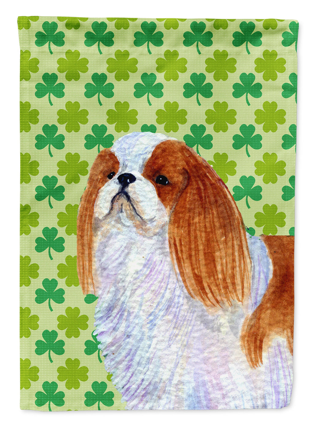 English Toy Spaniel St. Patrick's Day Shamrock Portrait House Flag 28x40 Porch Sleeve Pole Decorative Outside Yard Banner Artwork Wall Hanging, Polyester