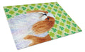 English Toy Spaniel St. Patrick's Day Shamrock Portrait Cutting Board Tempered Glass Kitchen Cutting Surface, Heat Resistant Chopping, Non-Slip Feet, Food Prep & Serving