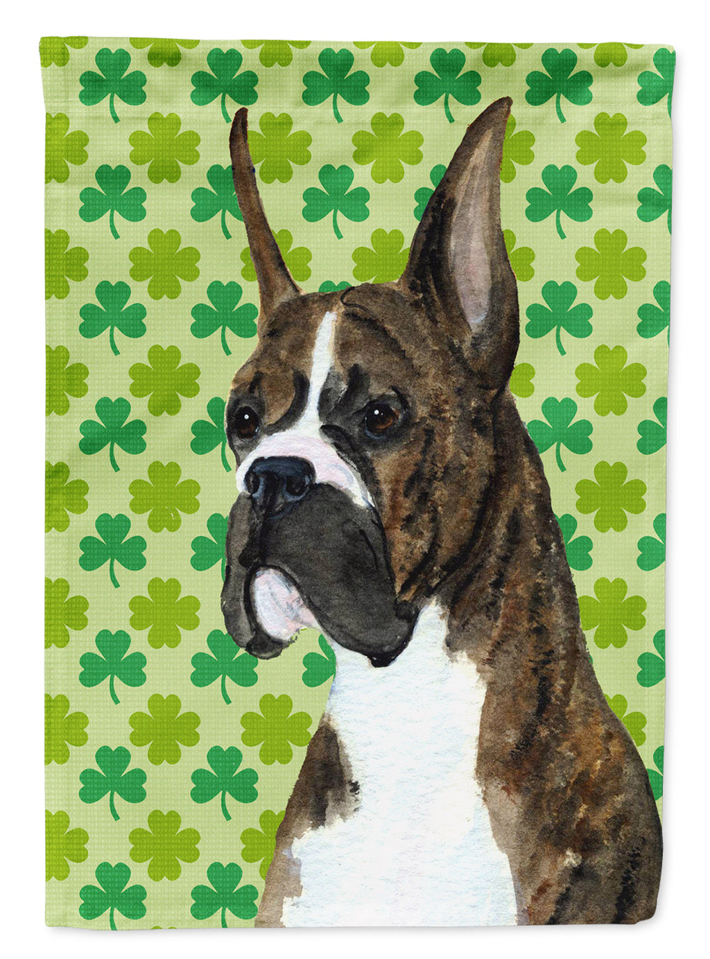 Boxer St. Patrick's Day Shamrock Portrait House Flag 28x40 Porch Sleeve Pole Decorative Outside Yard Banner Artwork Wall Hanging, Polyester