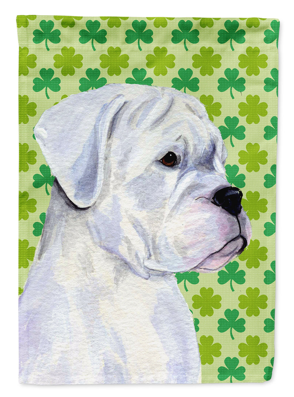 Boxer St. Patrick's Day Shamrock Portrait House Flag 28x40 Porch Sleeve Pole Decorative Outside Yard Banner Artwork Wall Hanging, Polyester