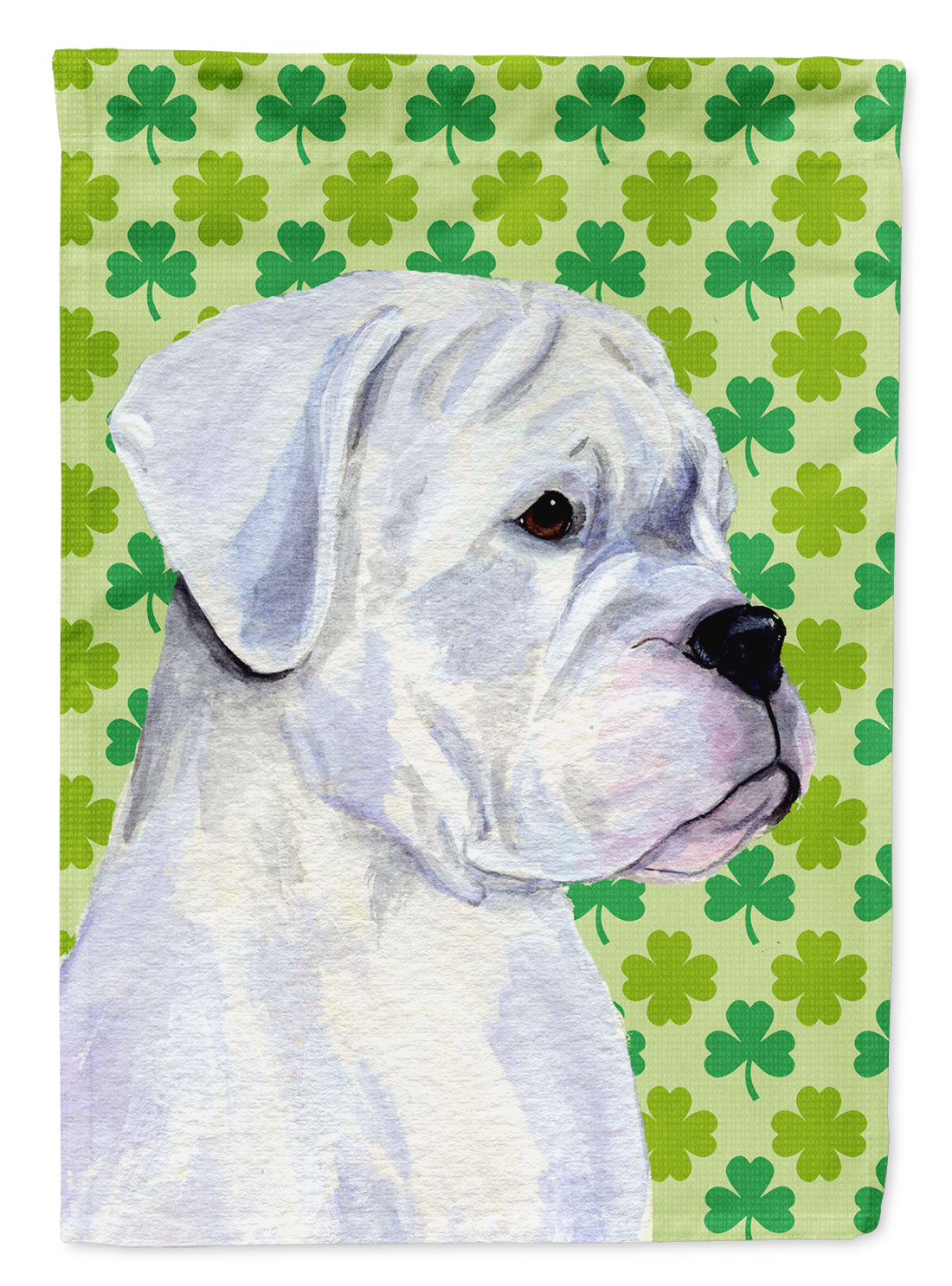 Boxer St. Patrick's Day Shamrock Portrait House Flag 28x40 Porch Sleeve Pole Decorative Outside Yard Banner Artwork Wall Hanging, Polyester
