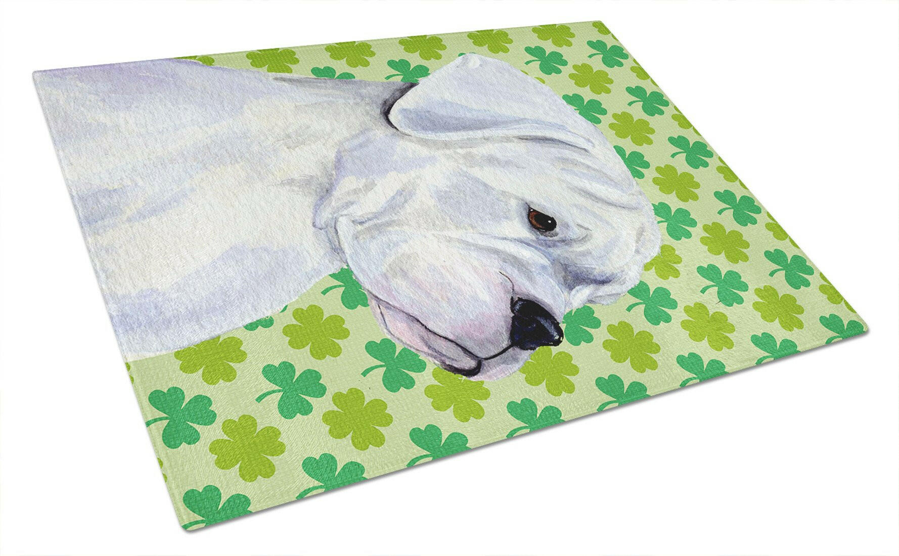 Boxer St. Patrick's Day Shamrock Portrait Cutting Board Tempered Glass Kitchen Cutting Surface, Heat Resistant Chopping, Non-Slip Feet, Food Prep & Serving