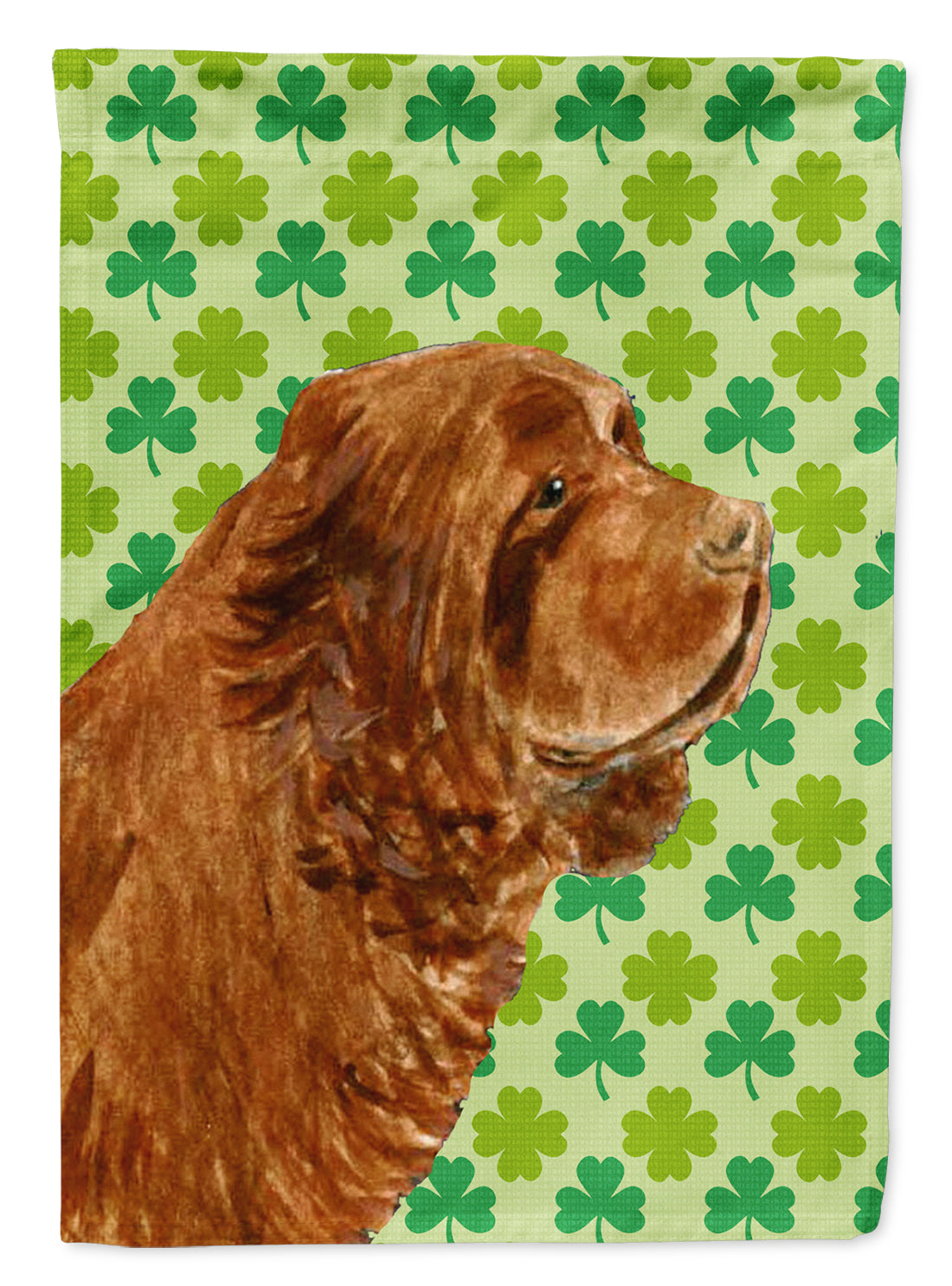 Sussex Spaniel St. Patrick's Day Shamrock Portrait House Flag 28x40 Porch Sleeve Pole Decorative Outside Yard Banner Artwork Wall Hanging, Polyester