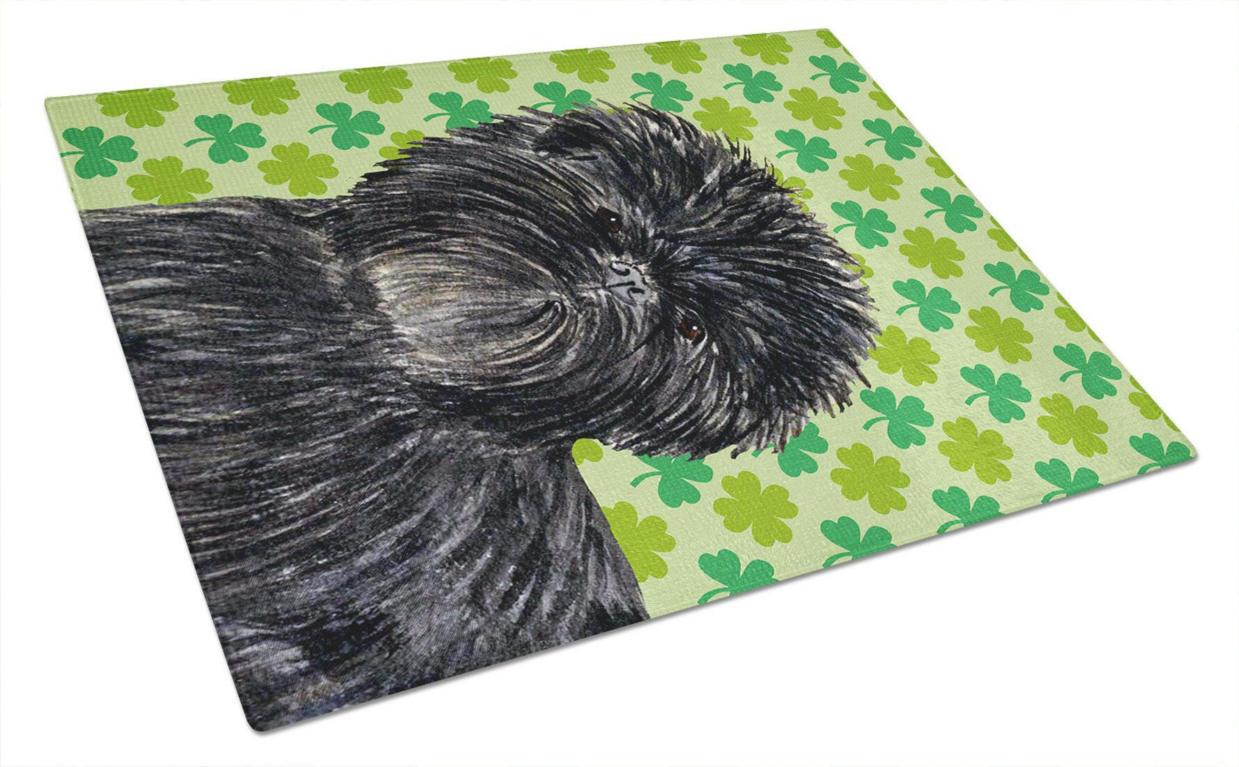 Affenpinscher St. Patrick's Day Shamrock Portrait Cutting Board Tempered Glass Kitchen Cutting Surface, Heat Resistant Chopping, Non-Slip Feet, Food Prep & Serving