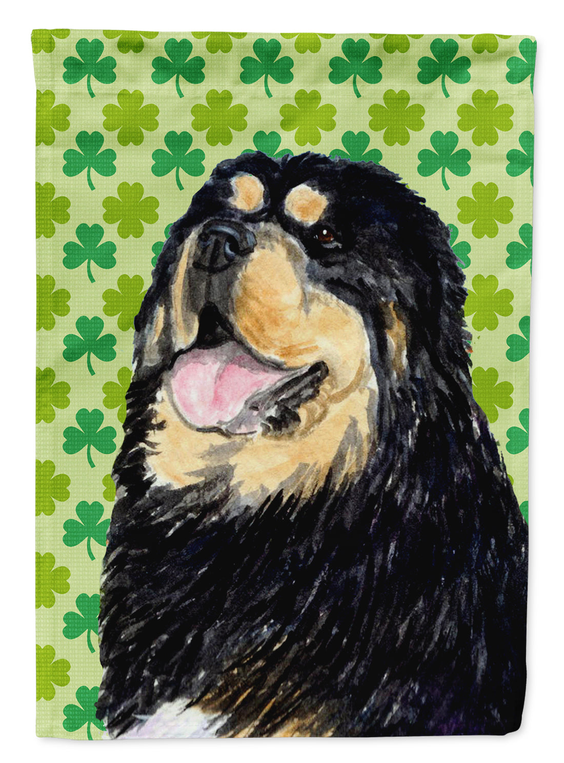 Tibetan Mastiff St. Patrick's Day Shamrock Portrait House Flag 28x40 Porch Sleeve Pole Decorative Outside Yard Banner Artwork Wall Hanging, Polyester