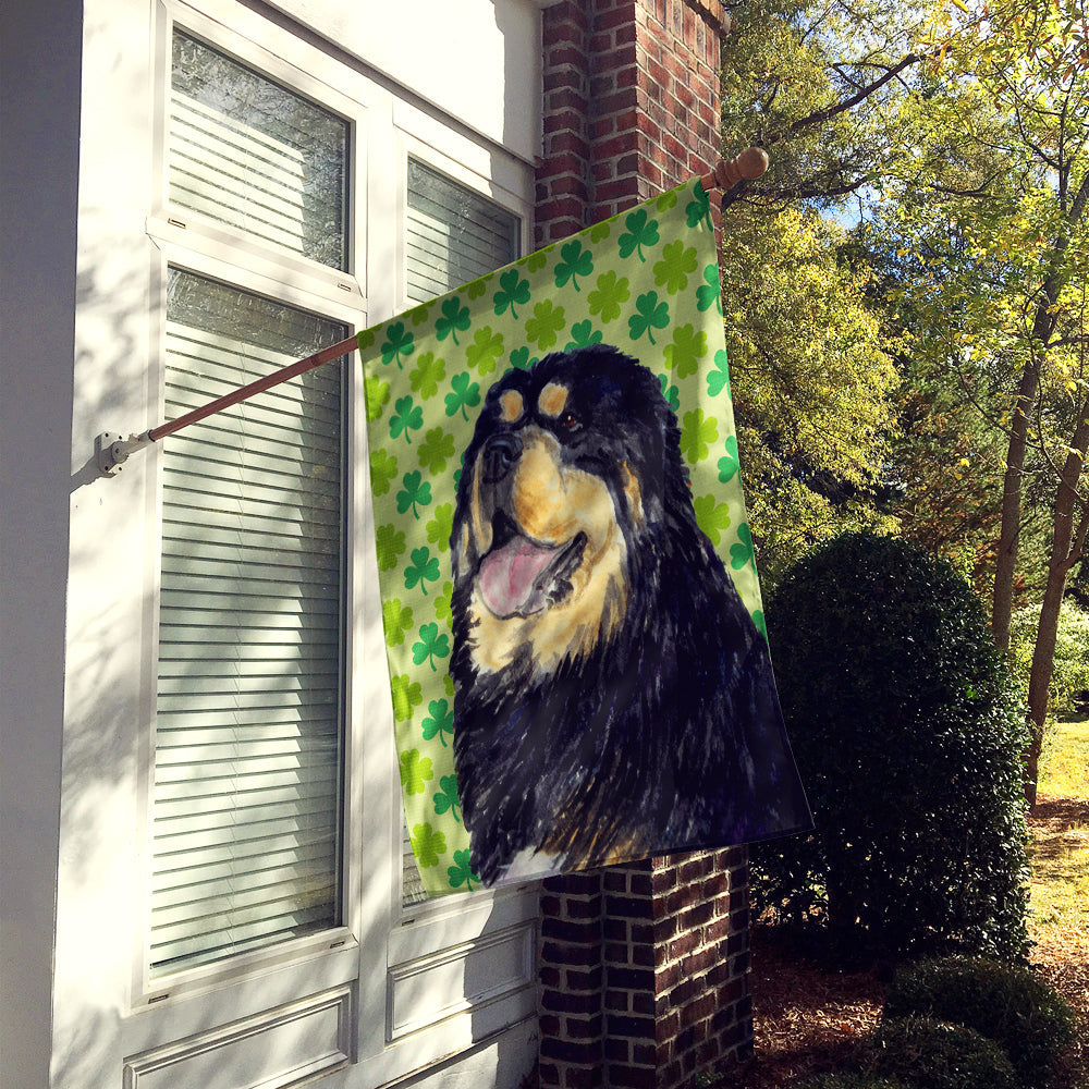 Tibetan Mastiff St. Patrick's Day Shamrock Portrait House Flag 28x40 Porch Sleeve Pole Decorative Outside Yard Banner Artwork Wall Hanging, Polyester