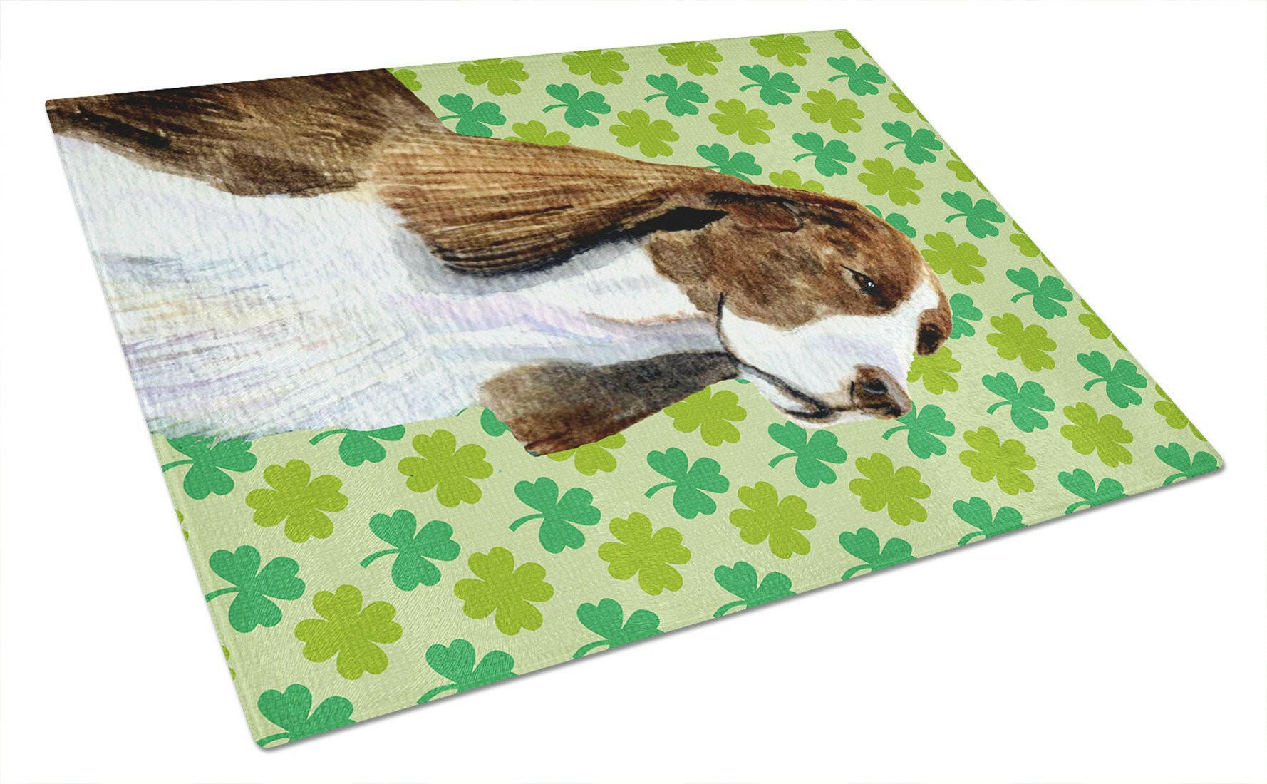 Springer Spaniel St. Patrick's Day Shamrock Portrait Cutting Board Tempered Glass Kitchen Cutting Surface, Heat Resistant Chopping, Non-Slip Feet, Food Prep & Serving