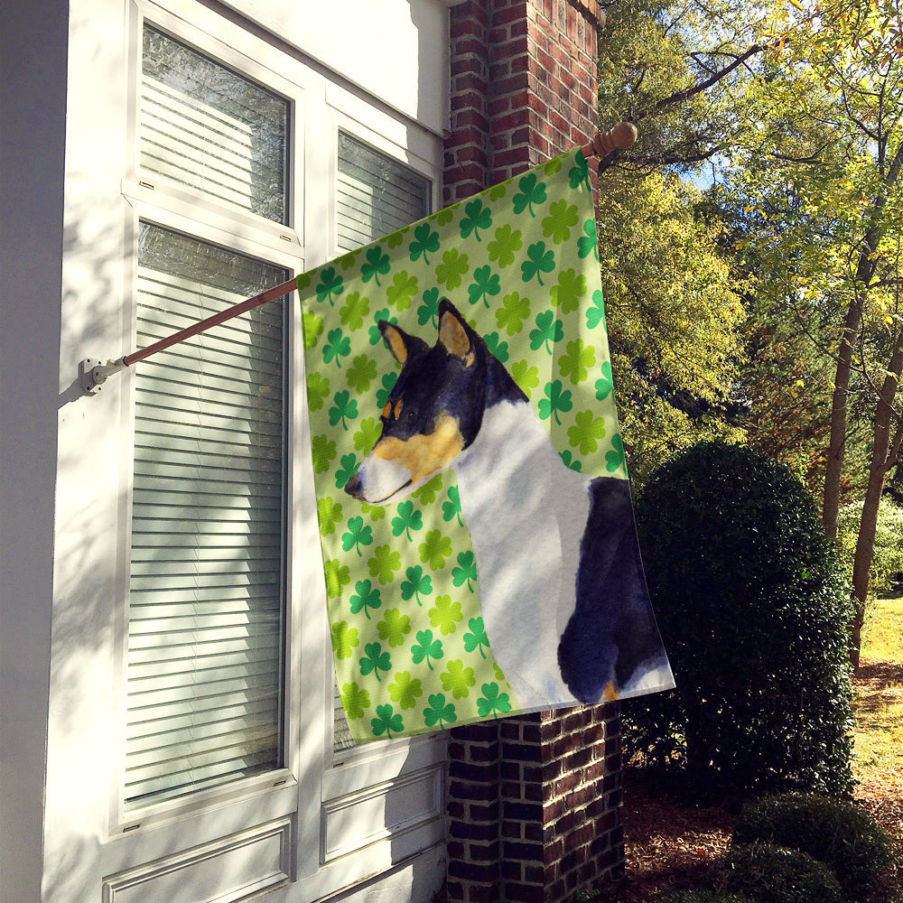 Basenji St. Patrick's Day Shamrock Portrait House Flag 28x40 Porch Sleeve Pole Decorative Outside Yard Banner Artwork Wall Hanging, Polyester
