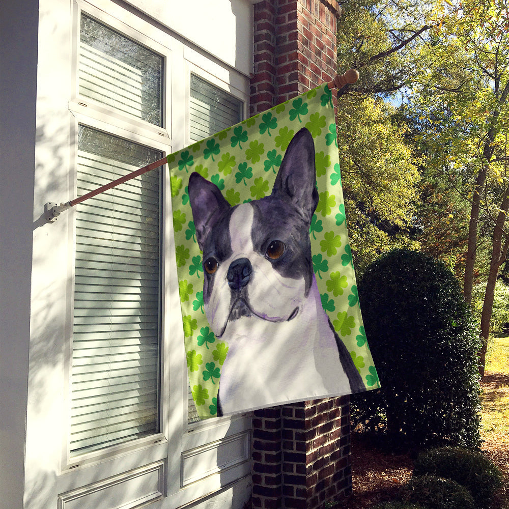 Boston Terrier St. Patrick's Day Shamrock Portrait House Flag 28x40 Porch Sleeve Pole Decorative Outside Yard Banner Artwork Wall Hanging, Polyester