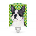 Boston Terrier St. Patrick's Day Shamrock Portrait Ceramic Night Light Compact, UL-Certified, Ideal for Bedroom, Bathroom, Nursery, Hallway, Kitchen, 6x4x3, Multicolor