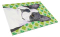 Boston Terrier St. Patrick's Day Shamrock Portrait Cutting Board Tempered Glass Kitchen Cutting Surface, Heat Resistant Chopping, Non-Slip Feet, Food Prep & Serving