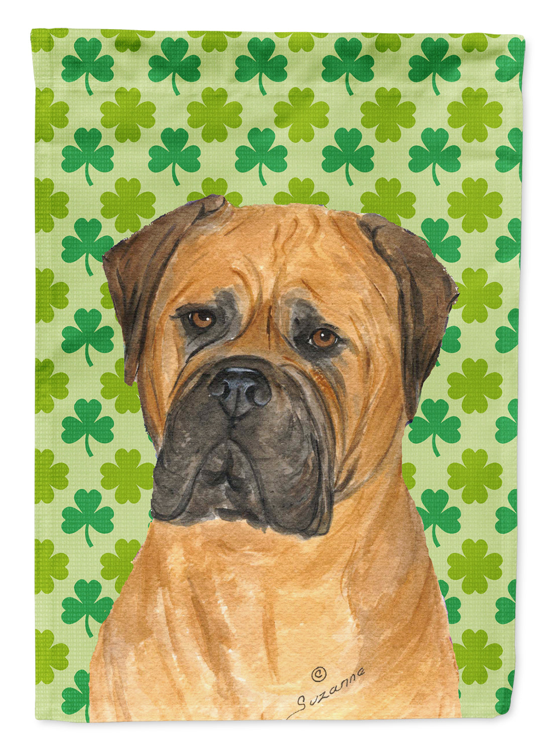 Bullmastiff St. Patrick's Day Shamrock Portrait House Flag 28x40 Porch Sleeve Pole Decorative Outside Yard Banner Artwork Wall Hanging, Polyester