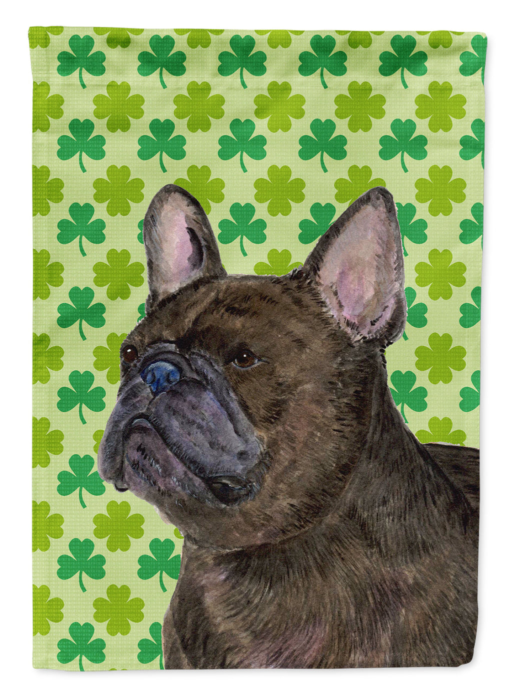 French Bulldog St. Patrick's Day Shamrock Portrait House Flag 28x40 Porch Sleeve Pole Decorative Outside Yard Banner Artwork Wall Hanging, Polyester