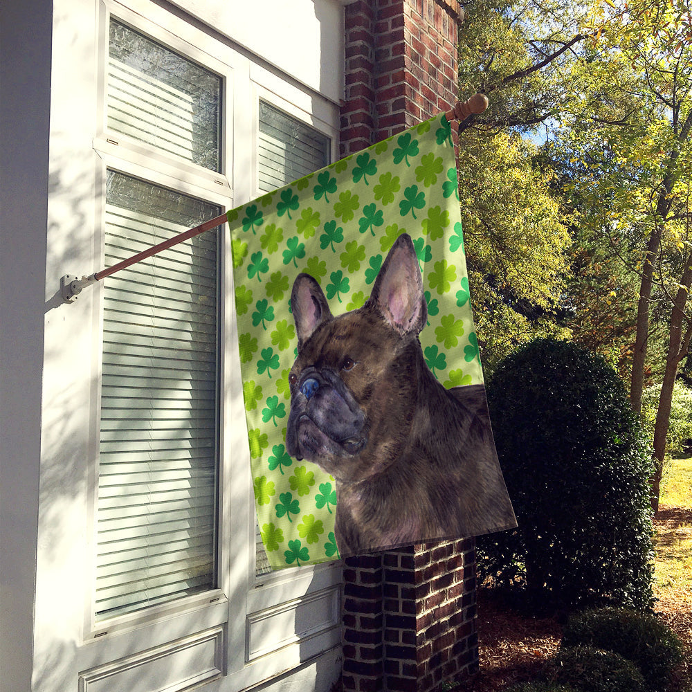 French Bulldog St. Patrick's Day Shamrock Portrait House Flag 28x40 Porch Sleeve Pole Decorative Outside Yard Banner Artwork Wall Hanging, Polyester