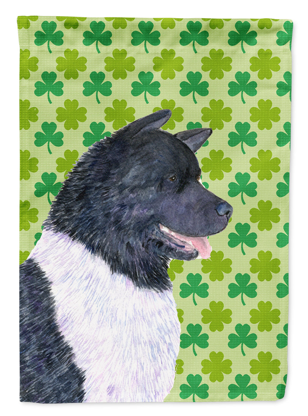 Akita St. Patrick's Day Shamrock Portrait House Flag 28x40 Porch Sleeve Pole Decorative Outside Yard Banner Artwork Wall Hanging, Polyester