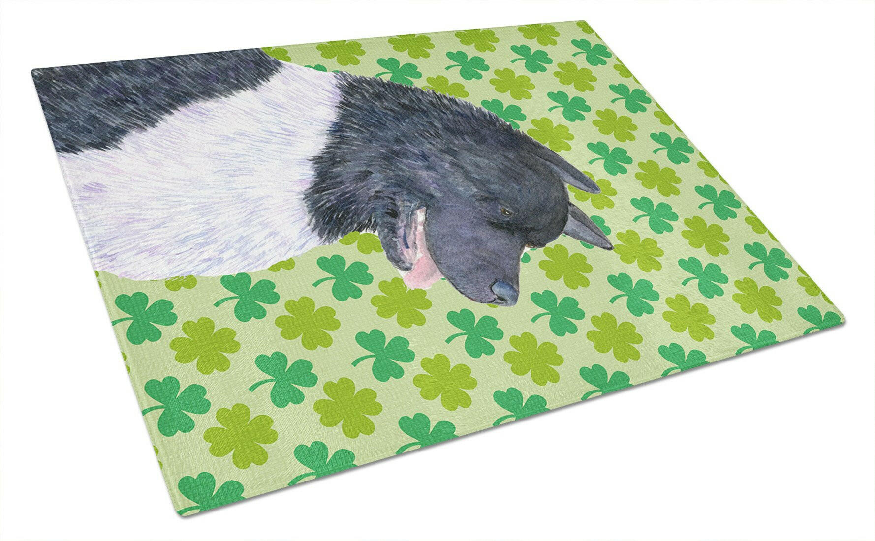 Akita St. Patrick's Day Shamrock Portrait Cutting Board Tempered Glass Kitchen Cutting Surface, Heat Resistant Chopping, Non-Slip Feet, Food Prep & Serving