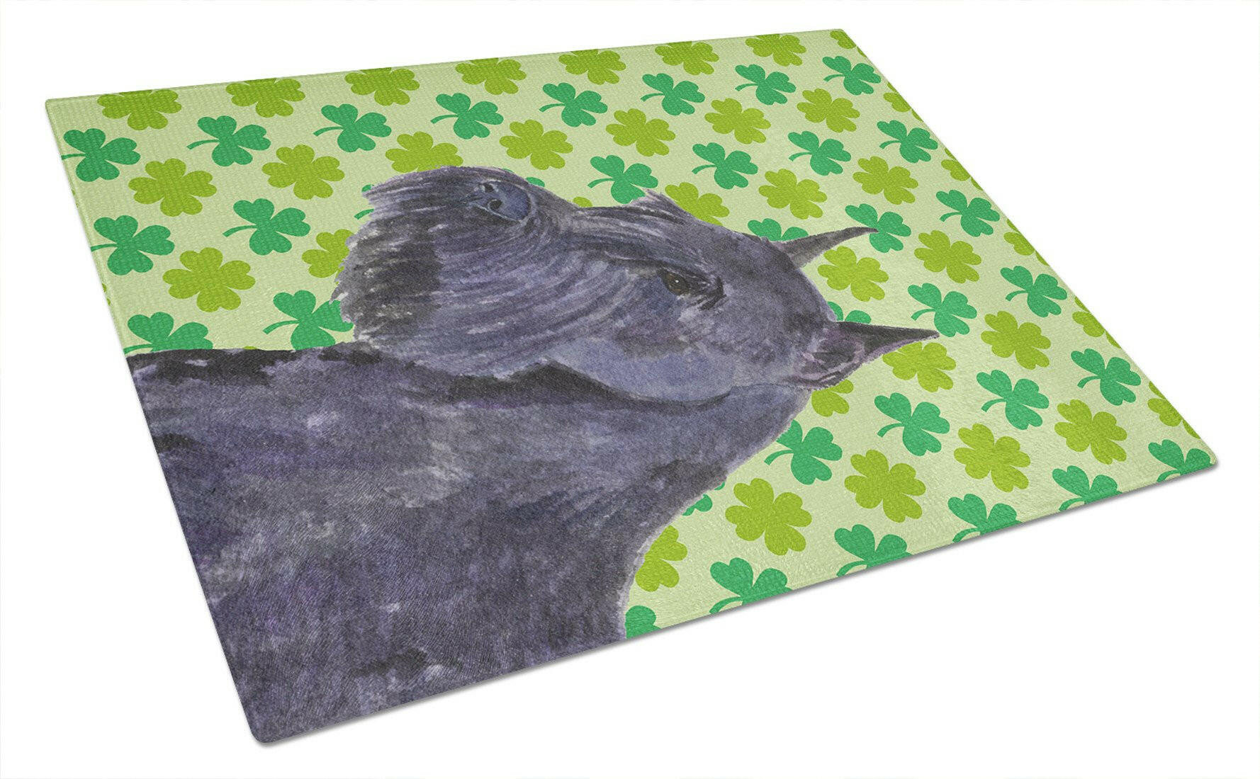 Schnauzer Giant St. Patrick's Day Shamrock Portrait Cutting Board Tempered Glass Kitchen Cutting Surface, Heat Resistant Chopping, Non-Slip Feet, Food Prep & Serving