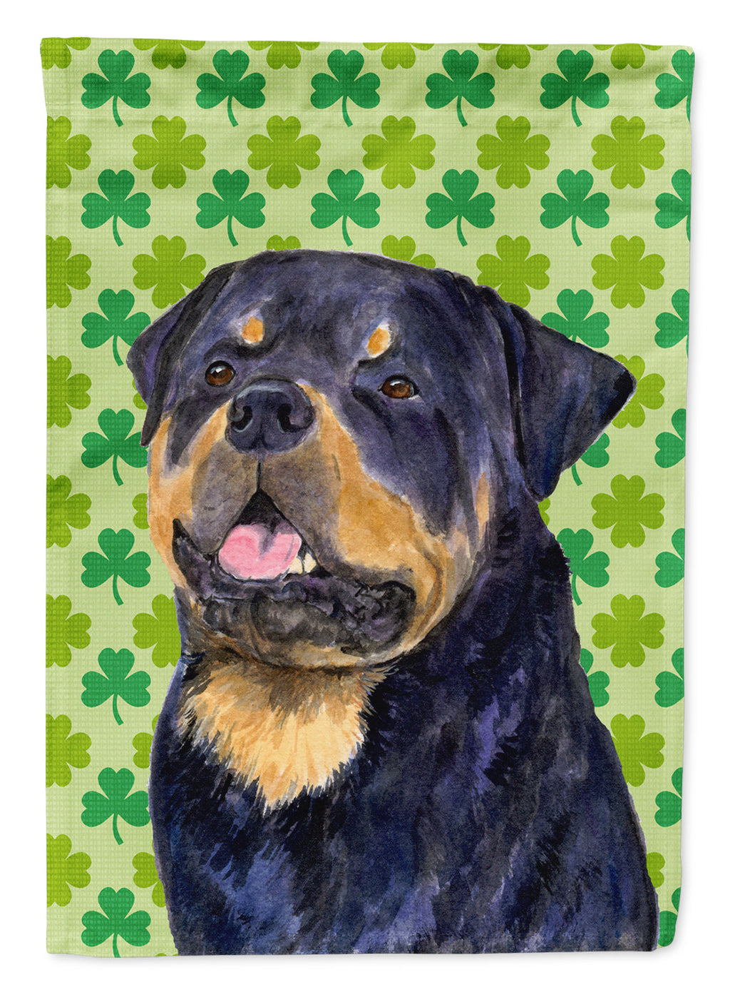 Rottweiler St. Patrick's Day Shamrock Portrait House Flag 28x40 Porch Sleeve Pole Decorative Outside Yard Banner Artwork Wall Hanging, Polyester