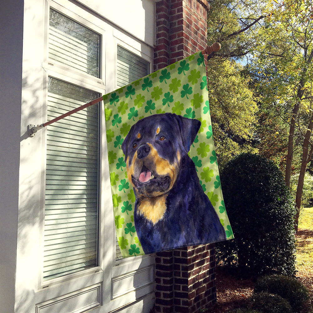 Rottweiler St. Patrick's Day Shamrock Portrait House Flag 28x40 Porch Sleeve Pole Decorative Outside Yard Banner Artwork Wall Hanging, Polyester